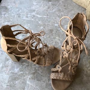 Tan lace up wedges